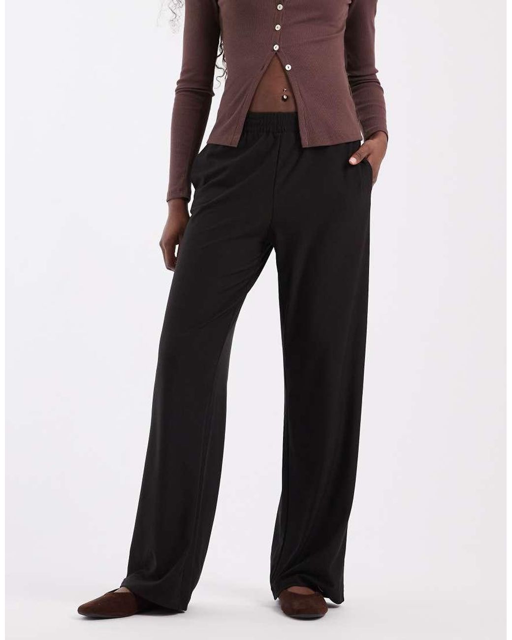 ONLY Black High Waist Wide Leg Pull-on Pants