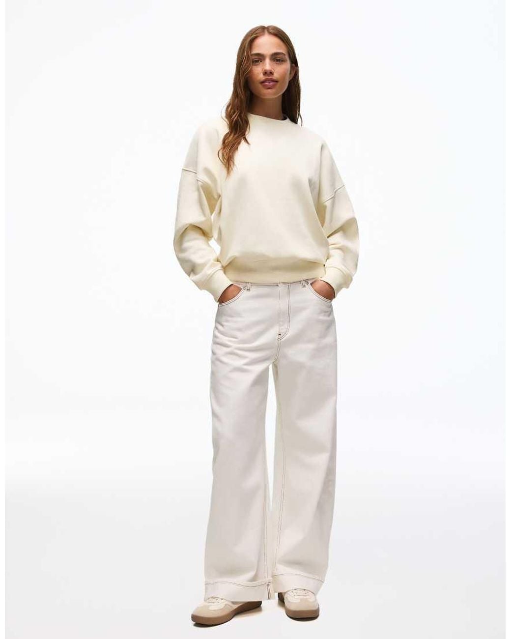 Bershka White Round Neck Sweatshirt