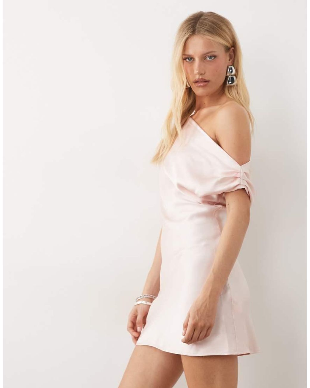 ASOS Natural Satin One Shoulder Drape Mini Dress