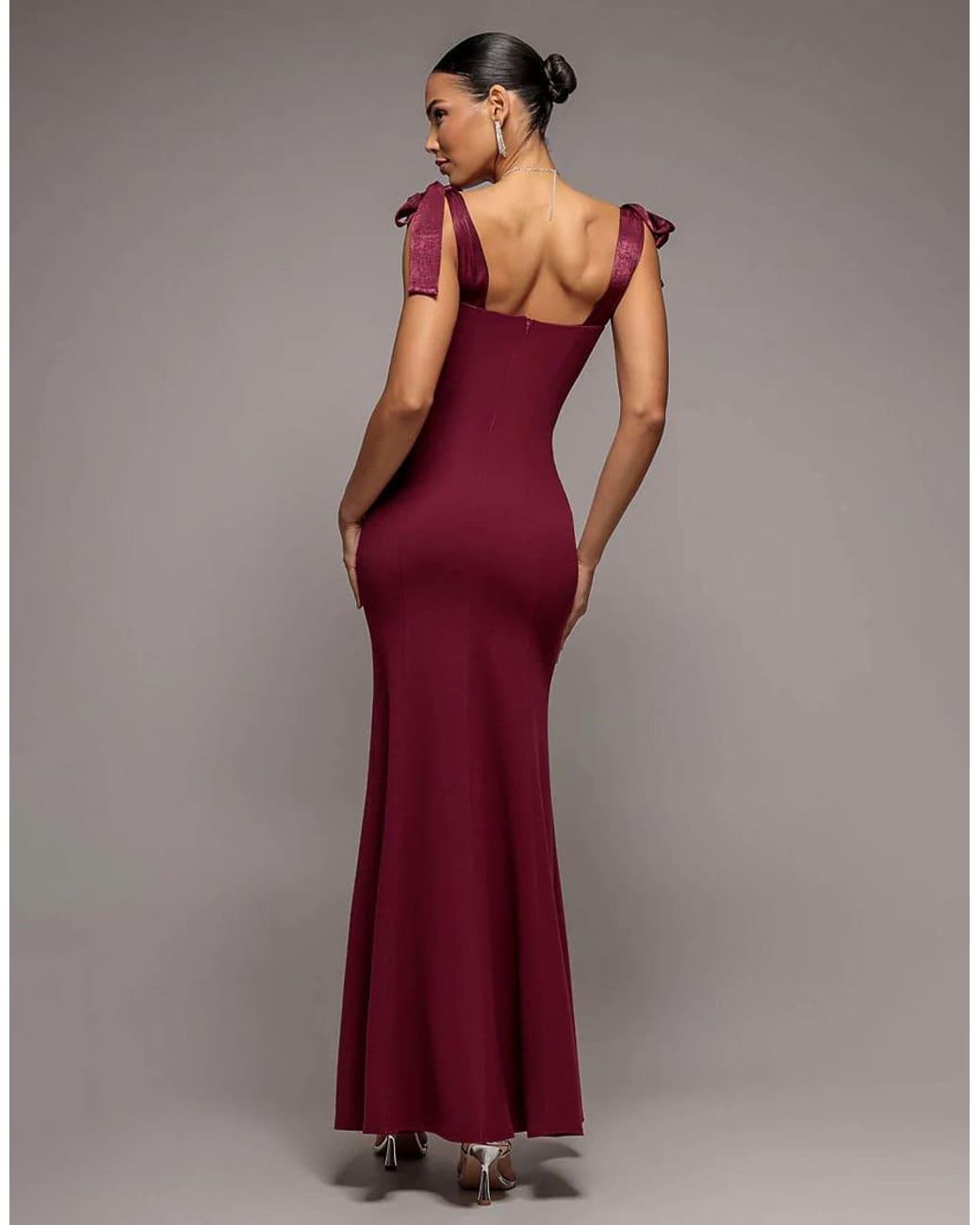 Goddiva Red Multiway Bow Velvet Satin Sweetheart Maxi Dress
