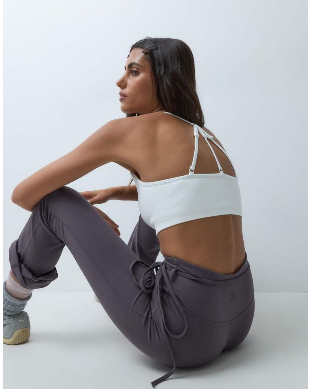 4505 White Seamless Baby Rib Medium Support Sports Bra With Removable Padding