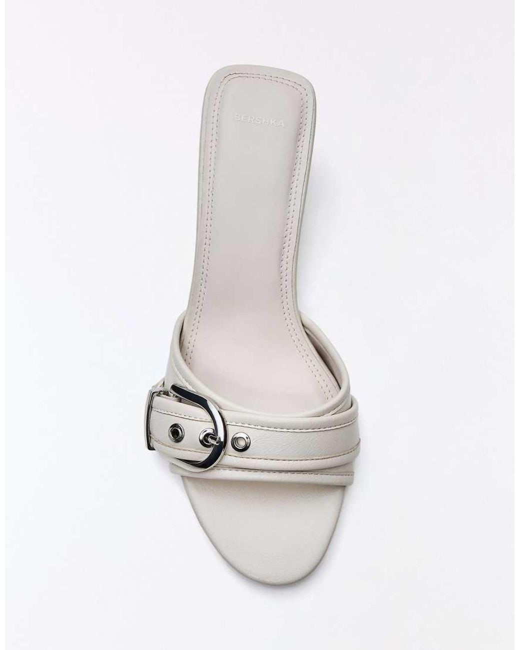 Bershka White Heeled Mules With Buckle