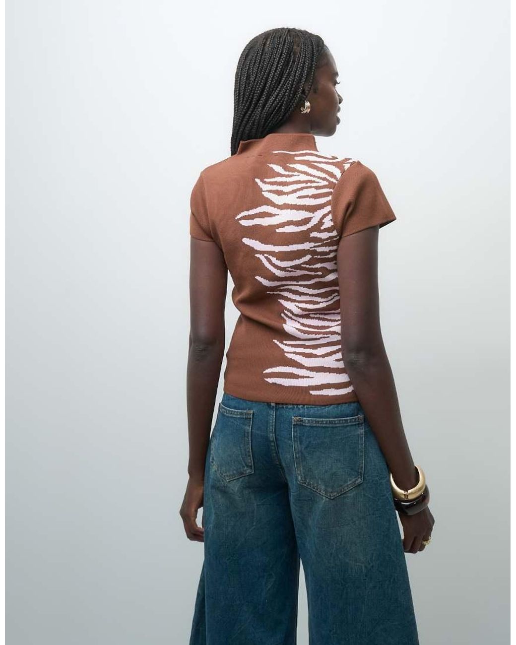 ASOS Blue Knitted Zebra Print Top With Keyhole Neckline