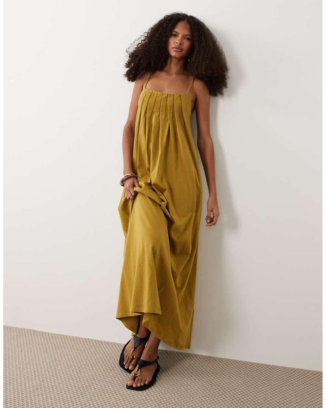 ASOS Green Pleated Trapeze Dress