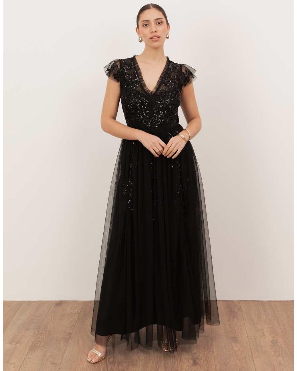Maya Black Embellished Open Back Maxi Dress
