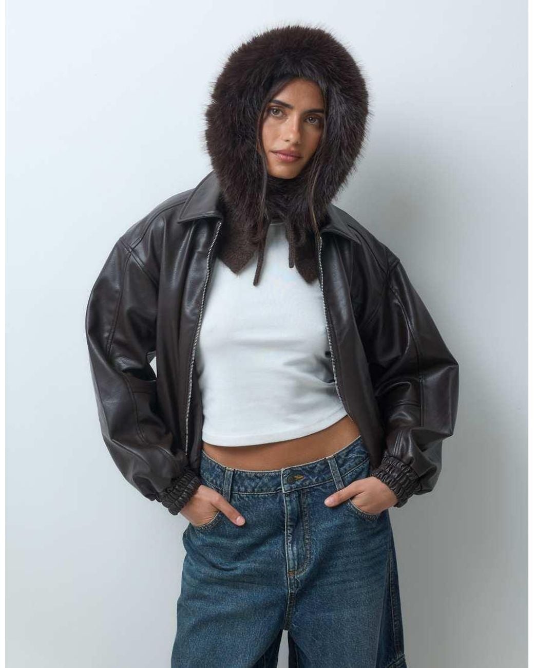 Gina Tricot Gray Knitted Hood With Faux Fur Trim