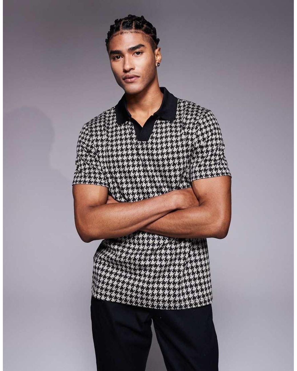 River Island Gray Open Neck Polo Top for men