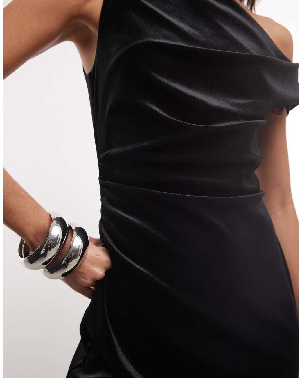 ASOS Black Off The Shoulder Velvet Drape Mini Dress
