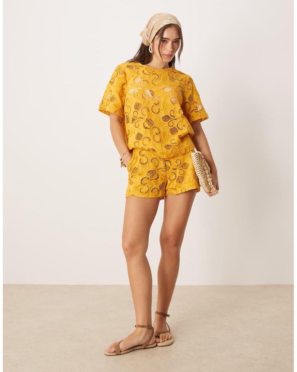 ASOS Yellow Floral Cutwork Top Co-ord