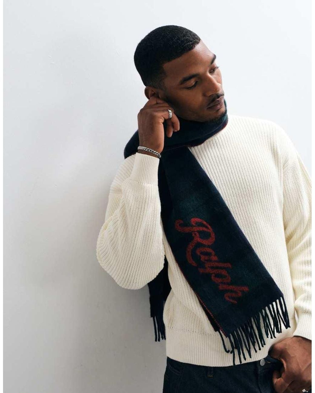 Polo Ralph Lauren Blue Large Logo Knit Scarf for men