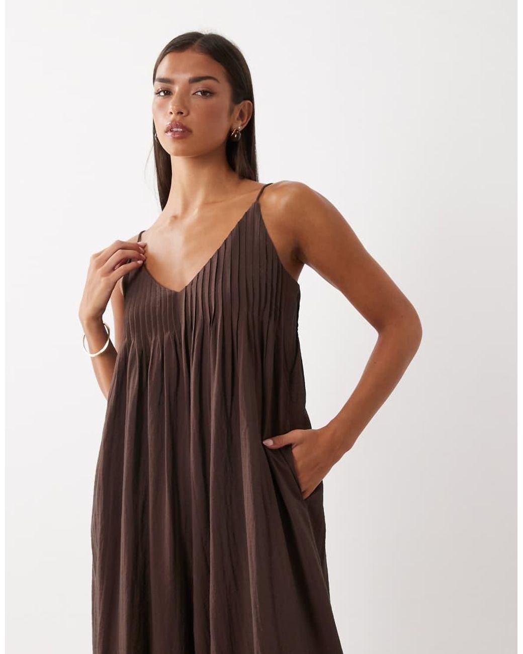 ASOS Brown Wide Leg Jumpsuit With Pintuck Detail