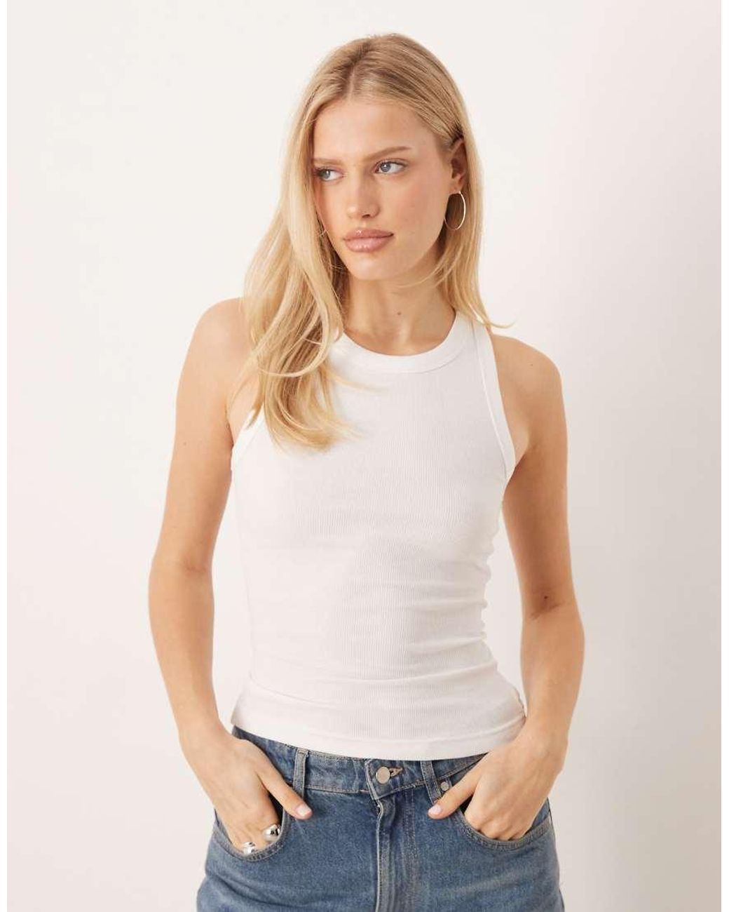 Gina Tricot White Fitted Rib Tank Top