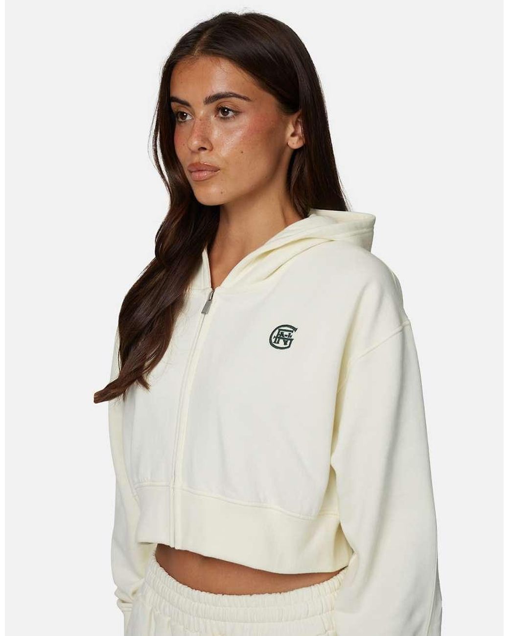 Good For Nothing White Cropped Zip Hoodie With Monogram