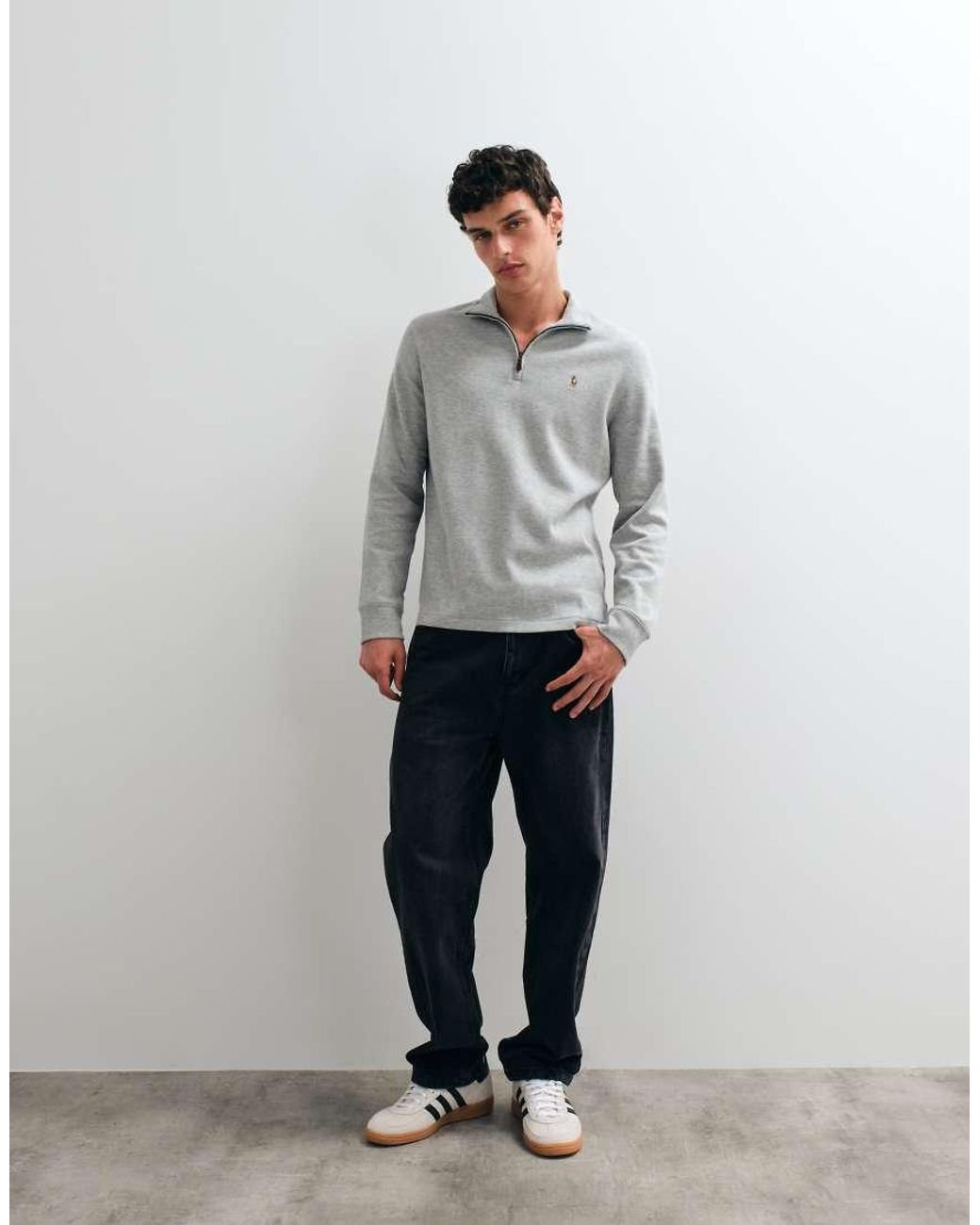 Polo Ralph Lauren Gray Icon Logo Estate Rib Quarter Zip Sweatshirt for men