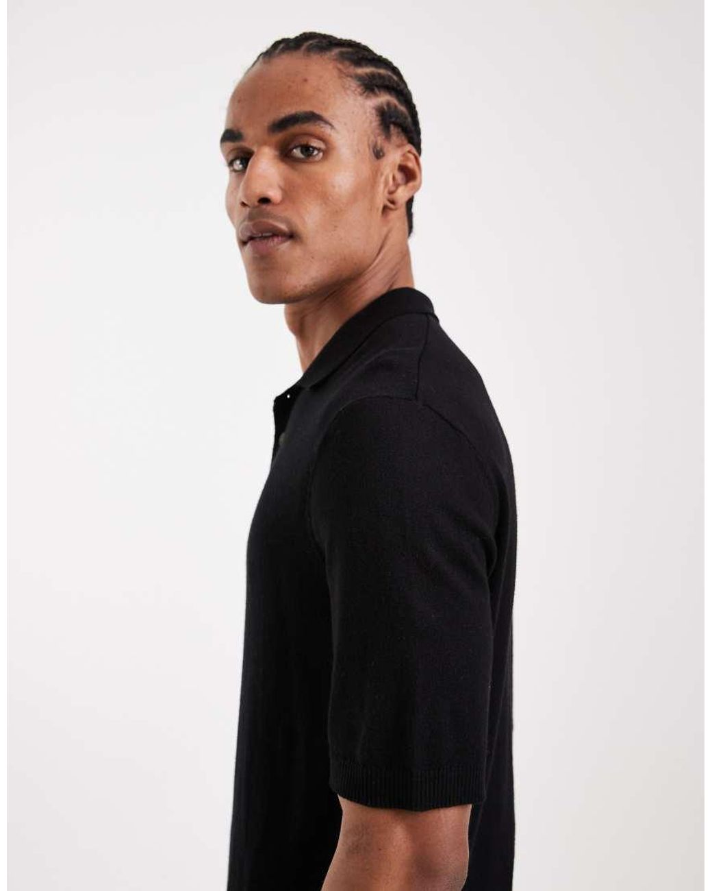 Only & Sons Black Knit Short Sleeve Polo Shirt for men