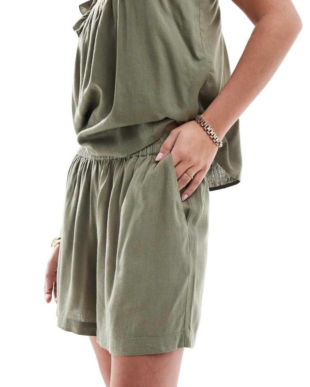 Pieces Green Linen Touch Short Co-ord