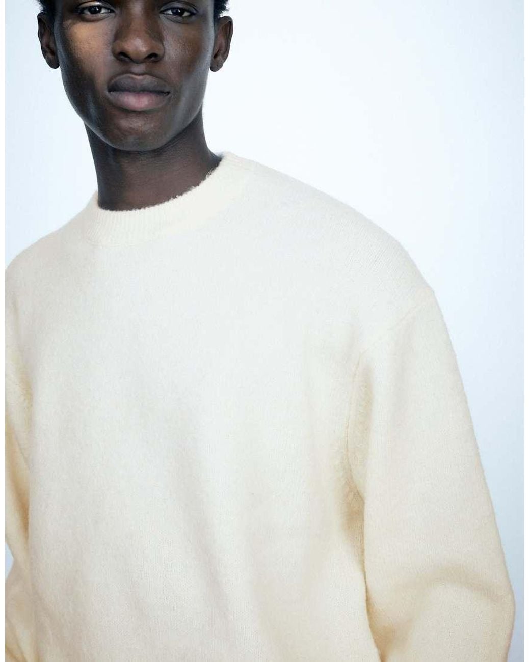 Pull&Bear White Basic Round Neck Jumper for men