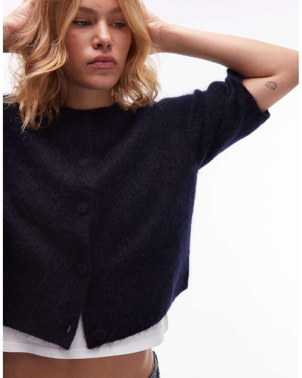 & Other Stories Blue Mohair Blend Cardigan With Short Sleeves