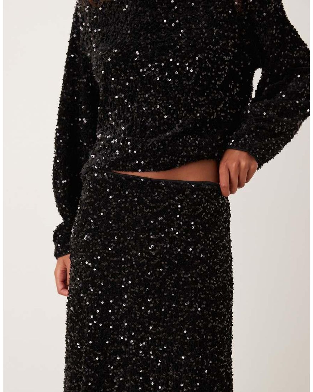 ASOS Black Velvet Sequin Wrap Midi Skirt Set