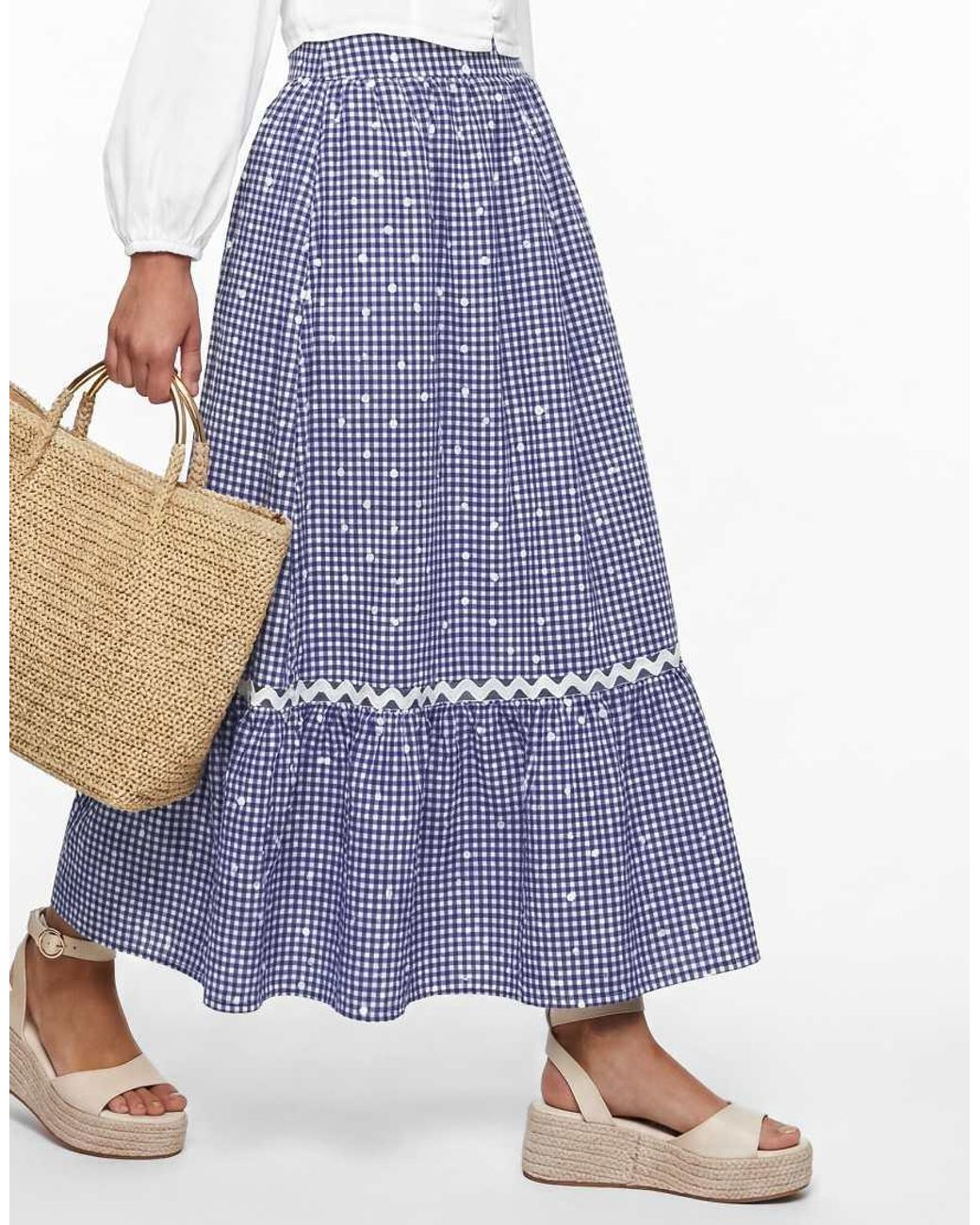 Lovedrobe Blue Gingham & Polka Dot Midi Skirt