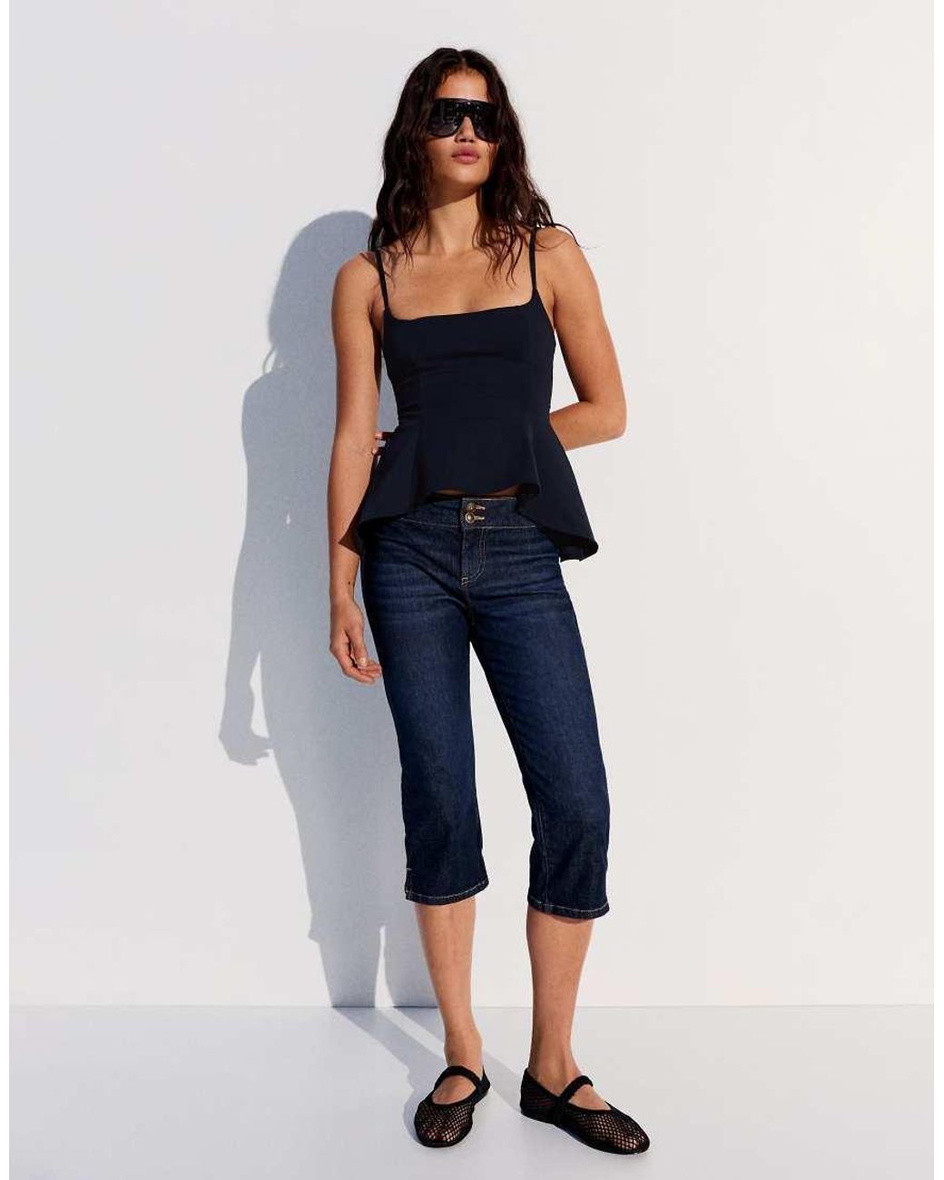Bershka Blue Ruffle Strappy Top
