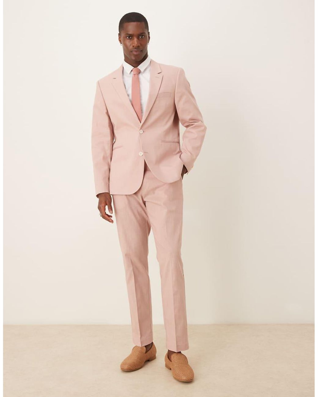 ASOS Pink Linen Look Slim Suit Jacket for men