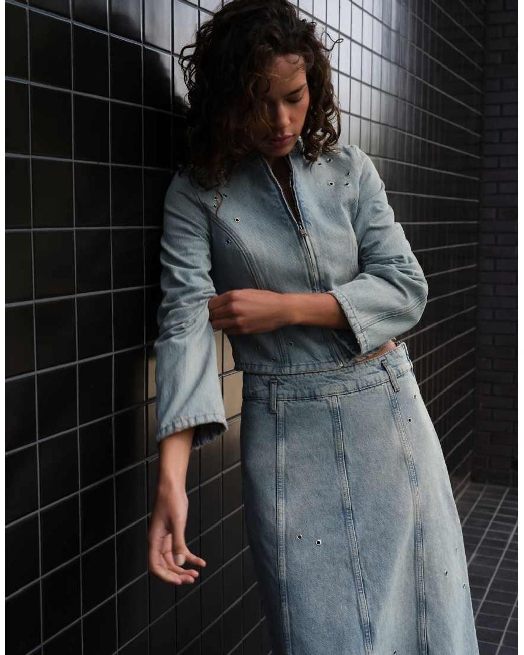 Pull&Bear White Eyelet Midi Skirt