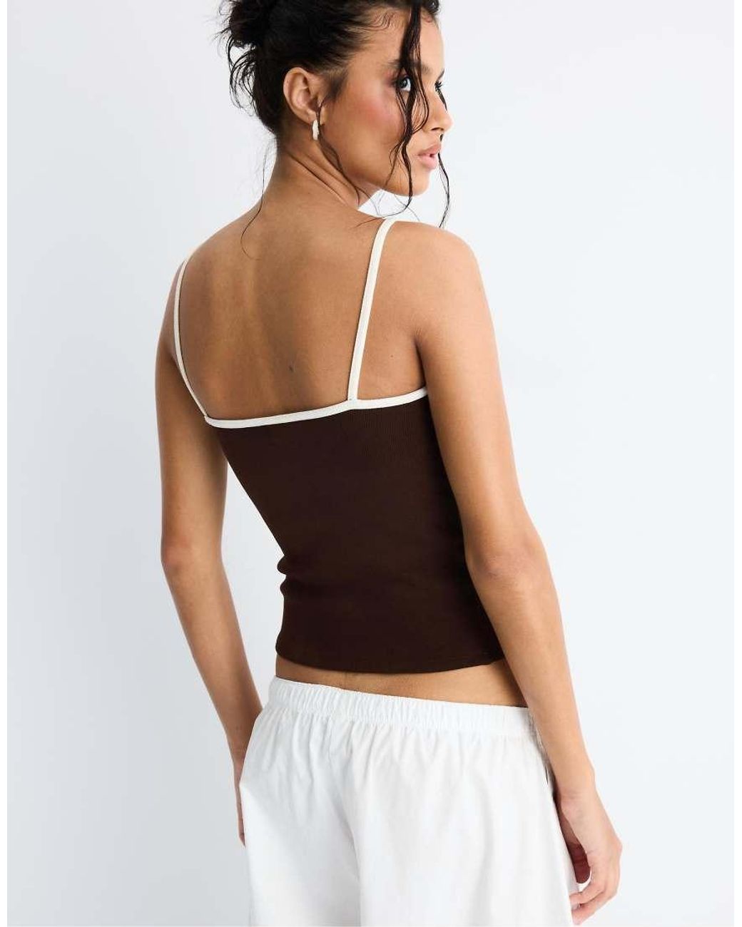 Stradivarius White B07 Ribbed Strap Top