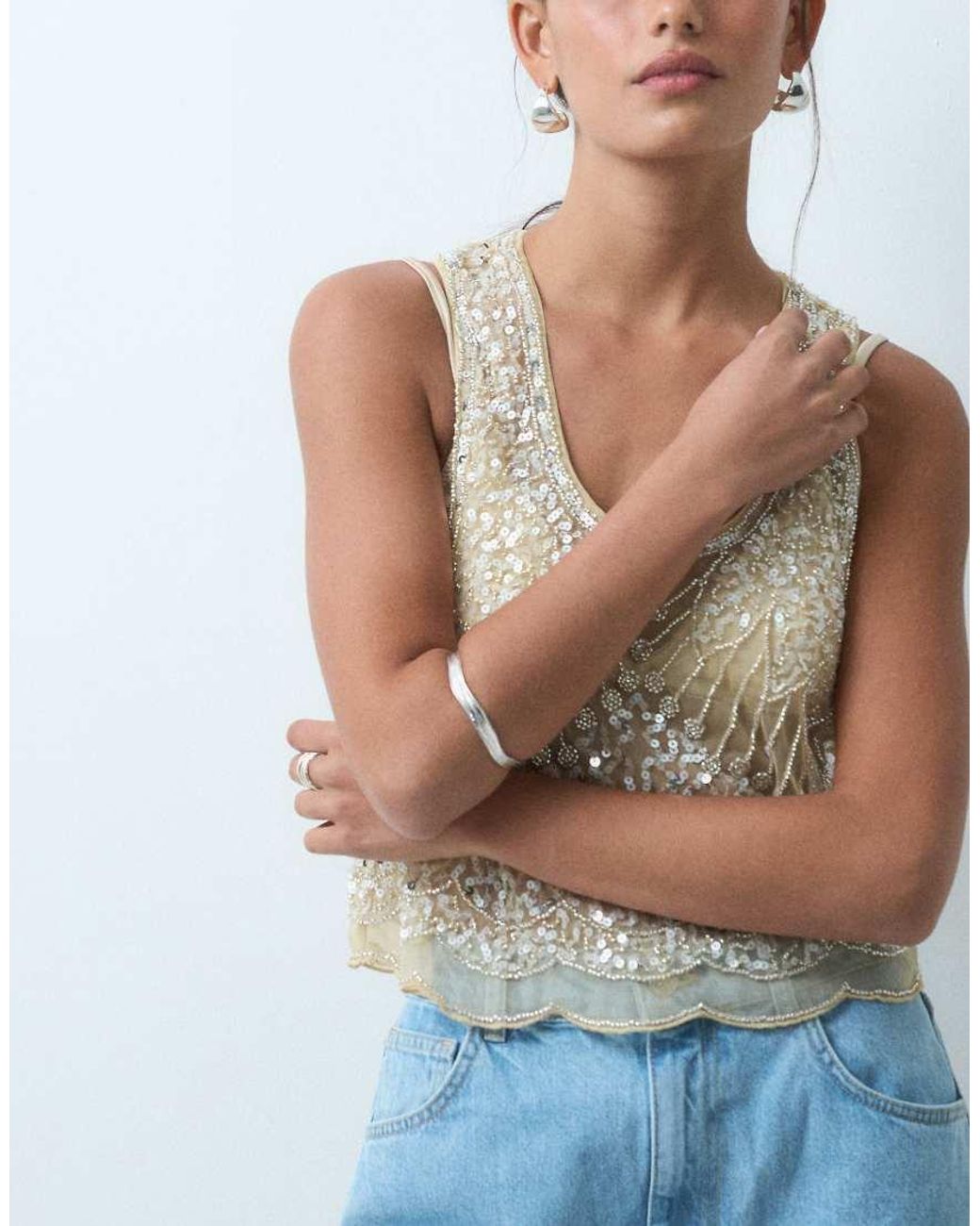Miss Selfridge Brown Premium Embellished Cami Top