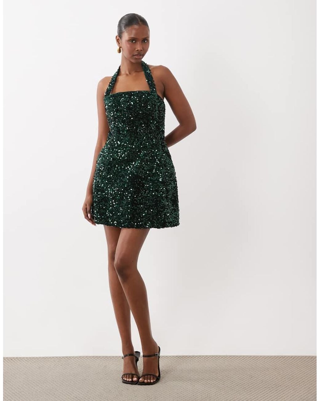 Bardot Black Sequin Halter Neck Skater Mini Dress