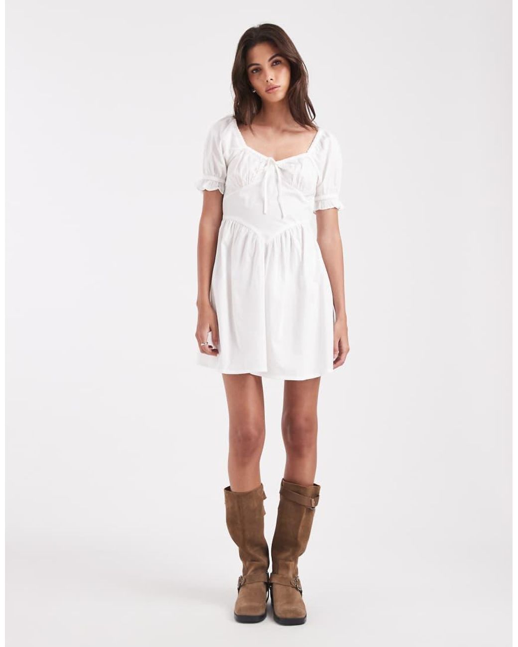 Wednesday's Girl White Wednesdays Girl V Front Short Sleeved Mini Dress