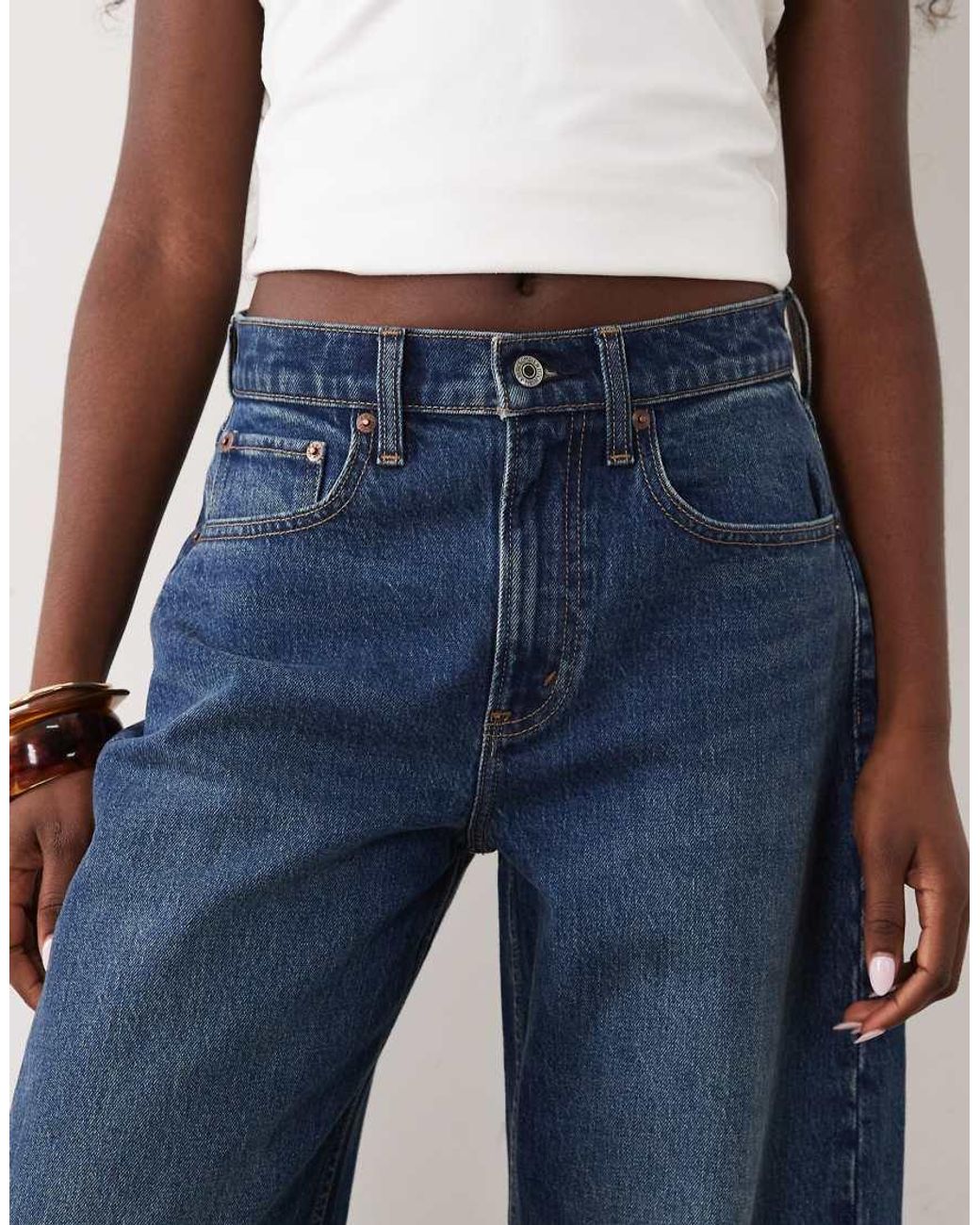Abercrombie & Fitch Blue High Rise Barrel Fit Jeans