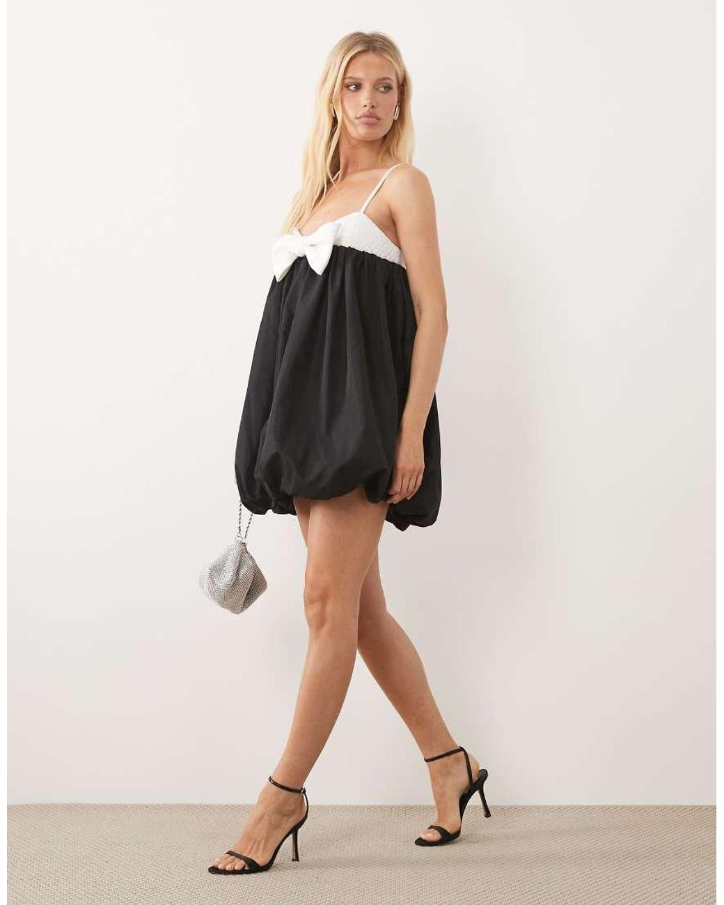 ASOS Black Bow Front Contrast Bubble Hem Mini Dress