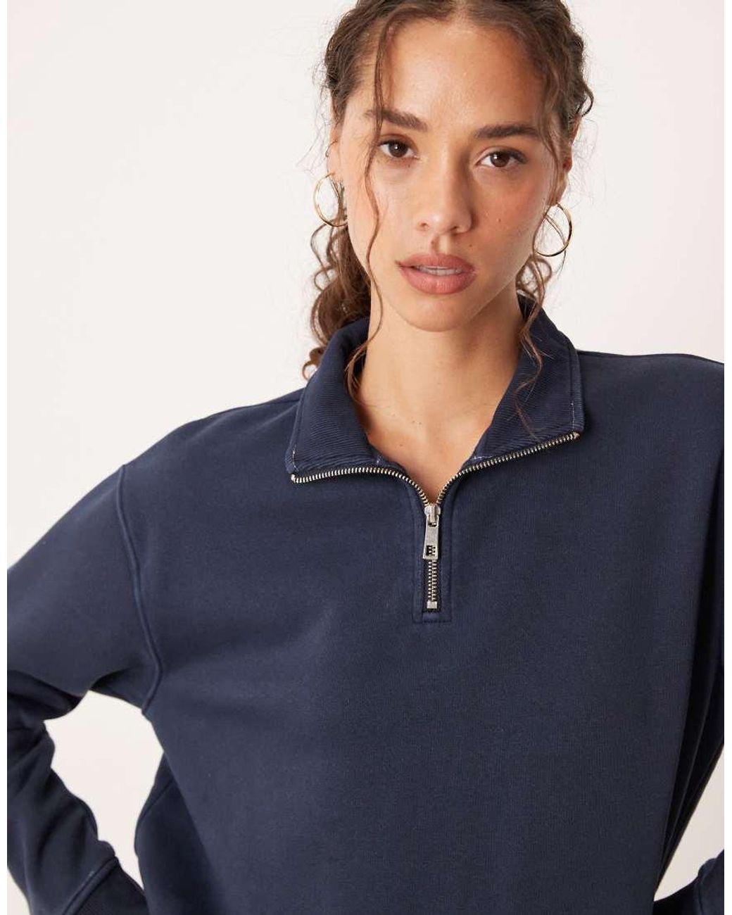 Brave Soul Blue Quarter Zip Funnel Neck Sweatshirt