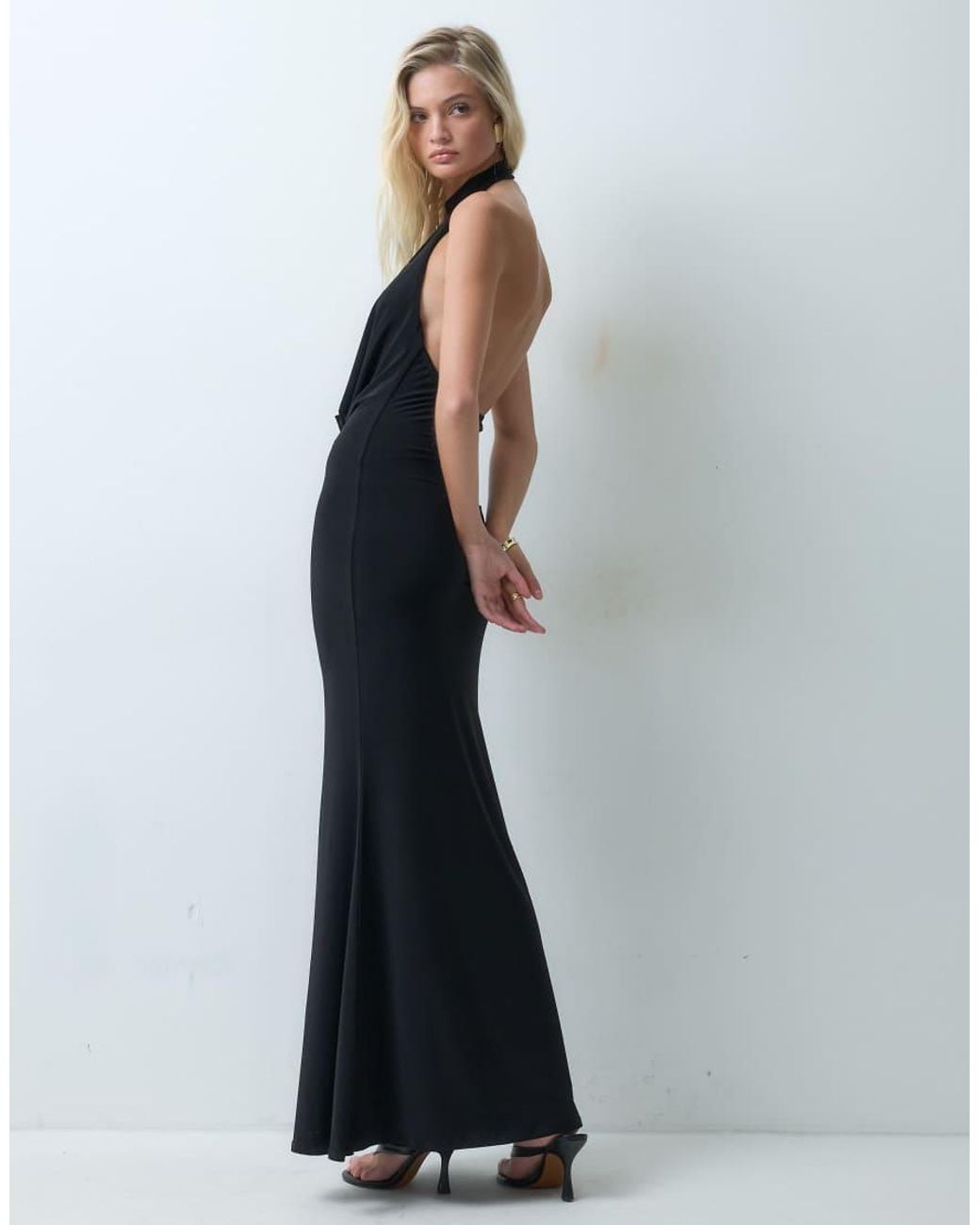 ASOS Black Lace Mix Halter Cowl Maxi Dress