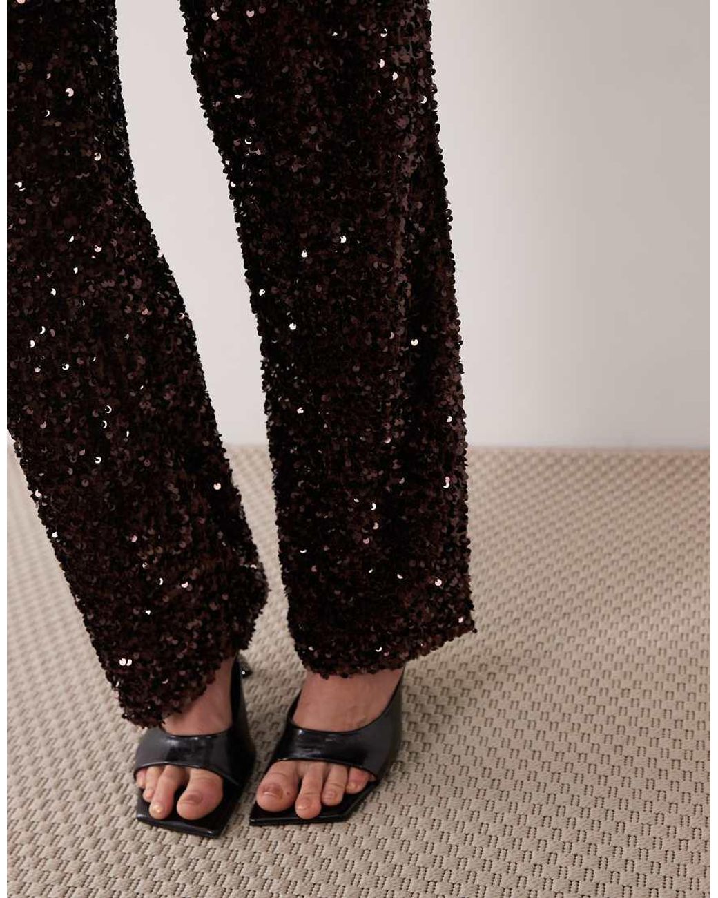 Pieces Black Wide Leg Velour Sequin Trousers