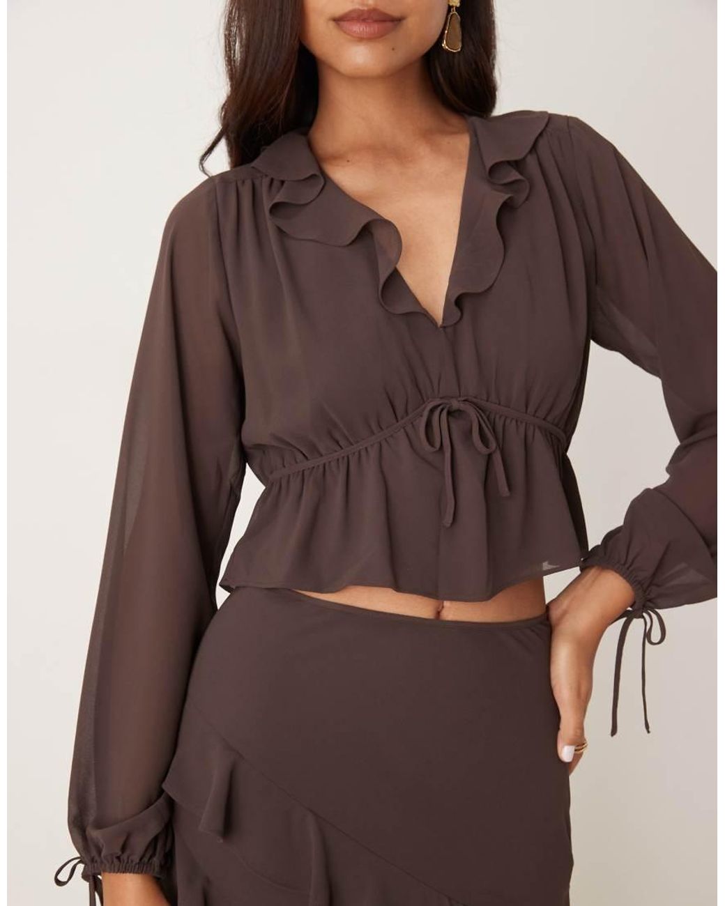 Nobody's Child Brown Arden Ruffle Boho Blouse Co-ord