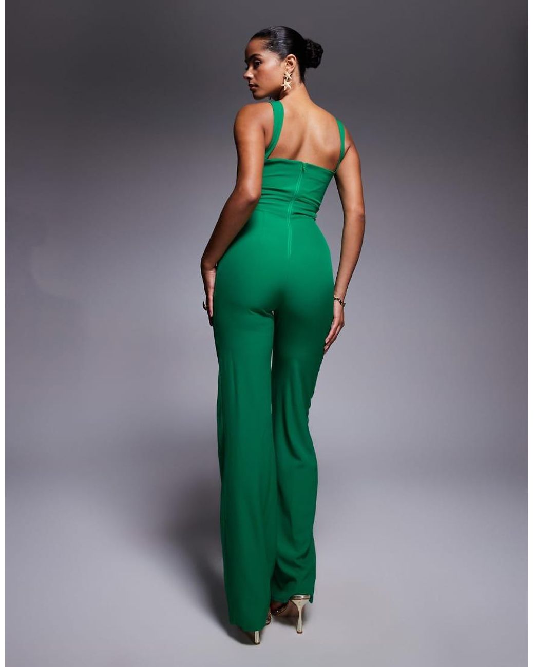 Vesper Green Sweetheart Neckline Wide Leg Jumpsuit
