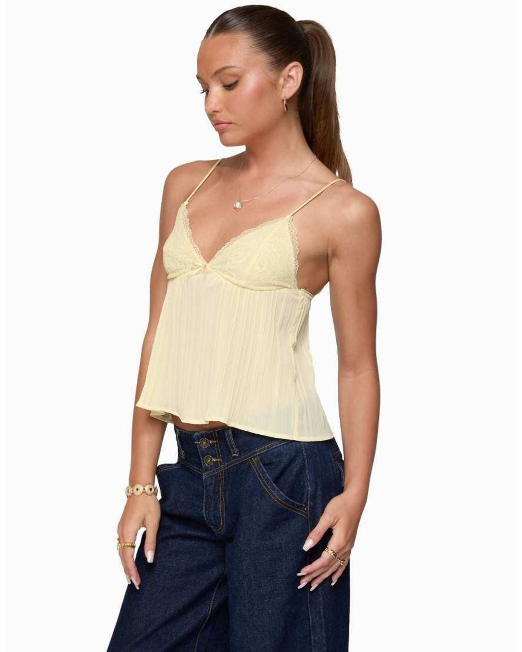 Edikted Blue Rhian Lacey Pleated Babydoll Top