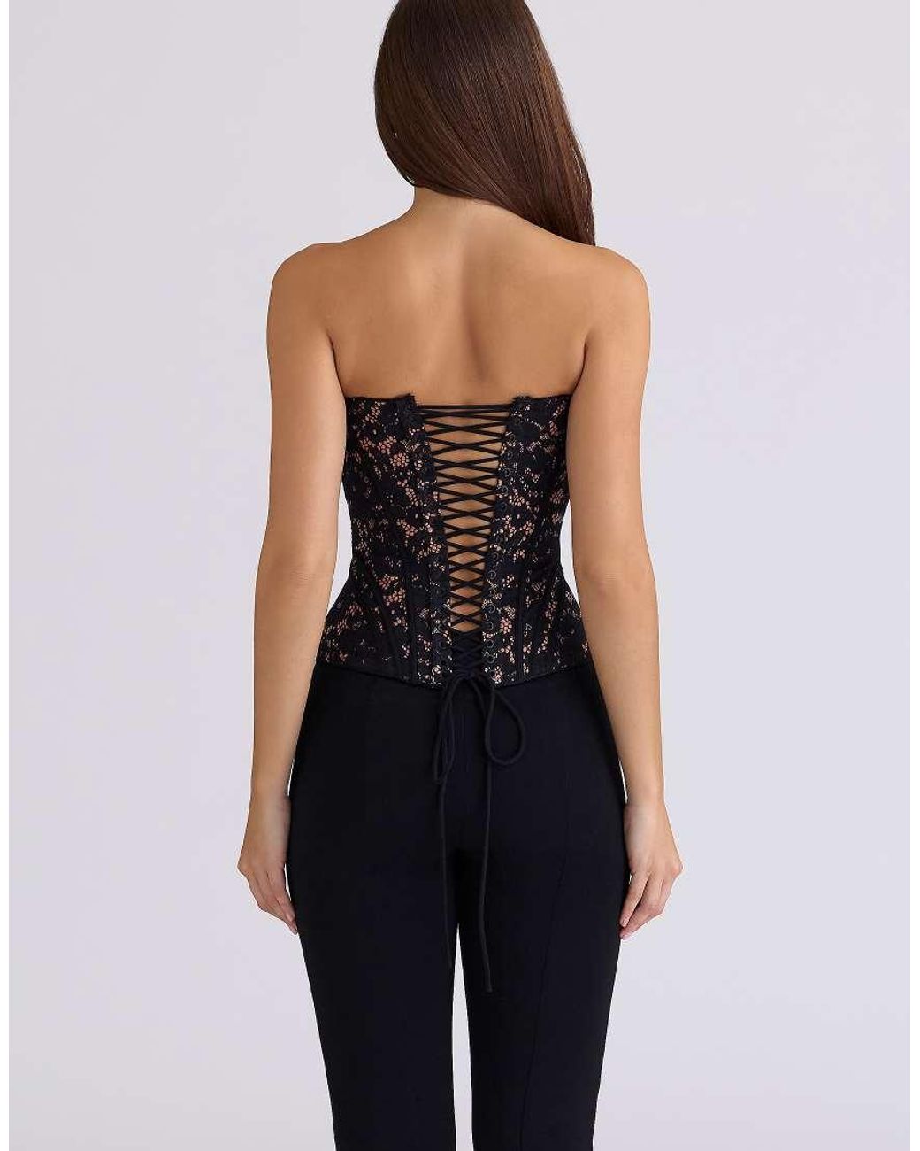 House Of Cb Blue Solaine Floral Lace Boned Corset Top
