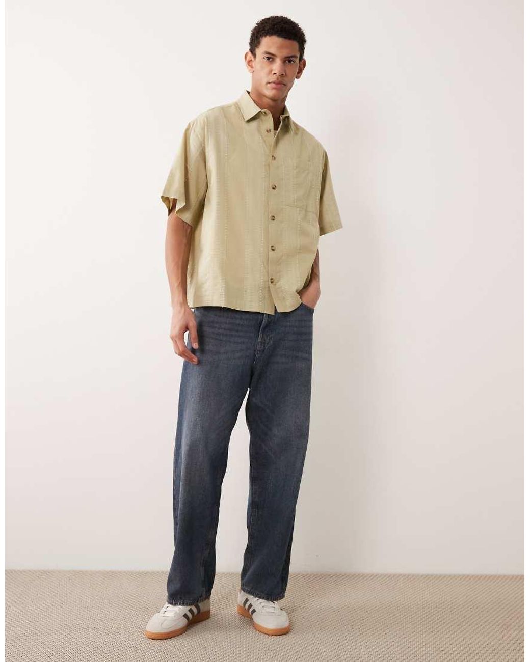ASOS Natural Oversized Textured Shirt for men
