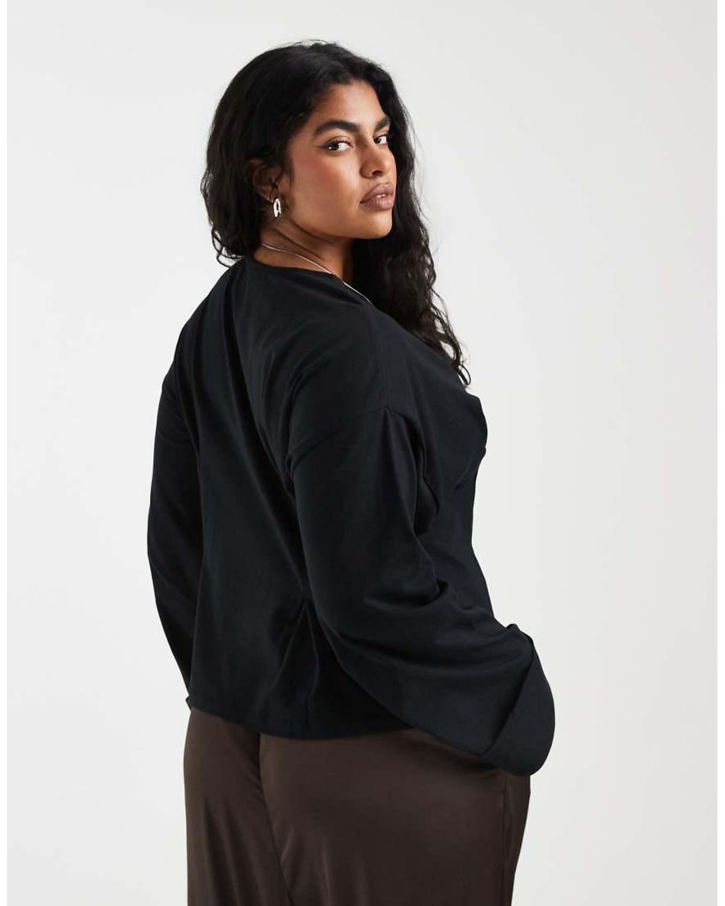 ASOS Black Asos Design Curve Cinch Waist Deep Cuff Long Sleeve Tee