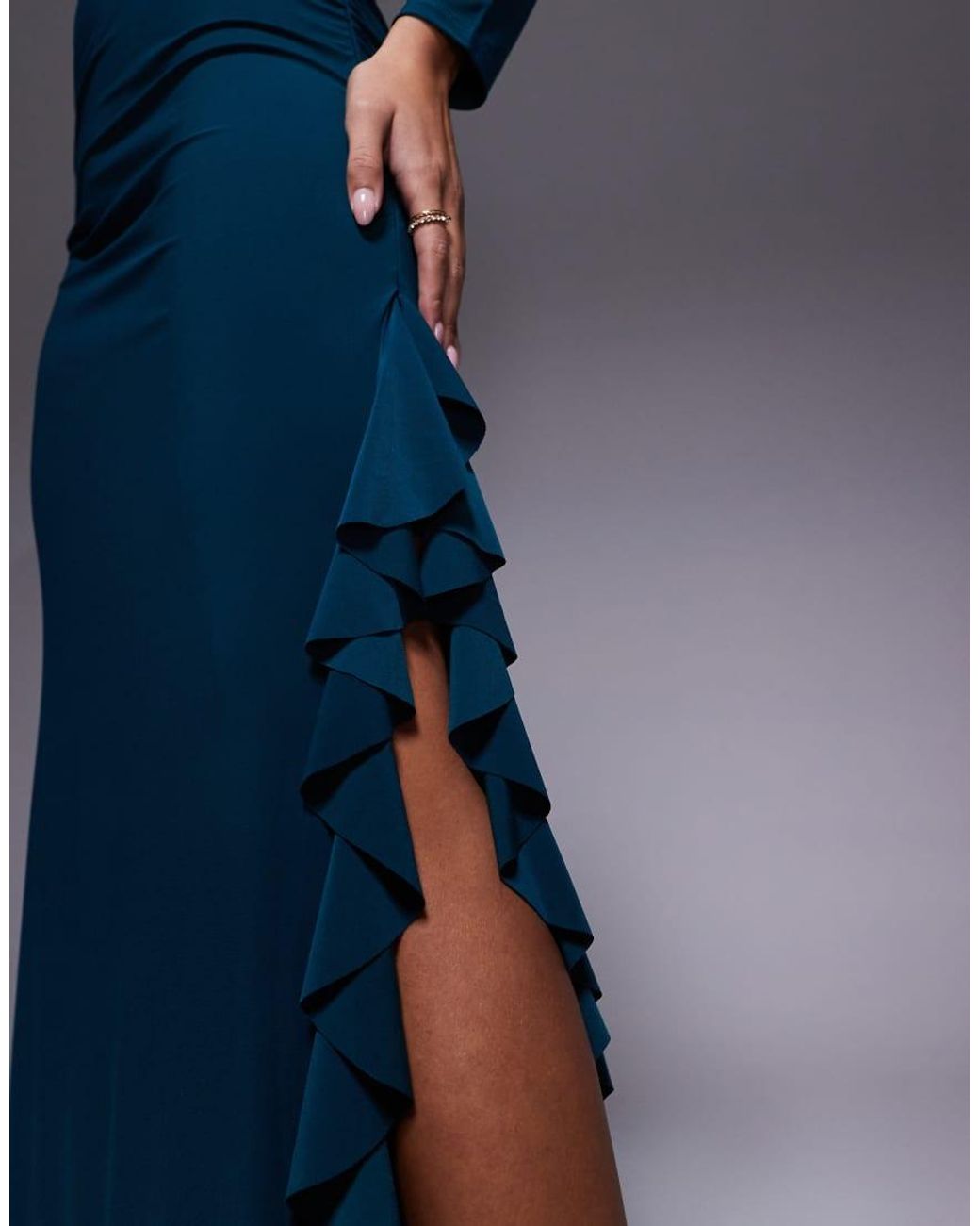 princess polly baby blue dress ASOS Long Sleeve Frill Detail A Line Maxi Dress in Blue