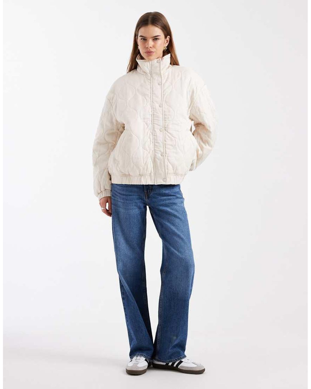 ASOS Natural Quilted Bomber Jacket With Yoke Detail