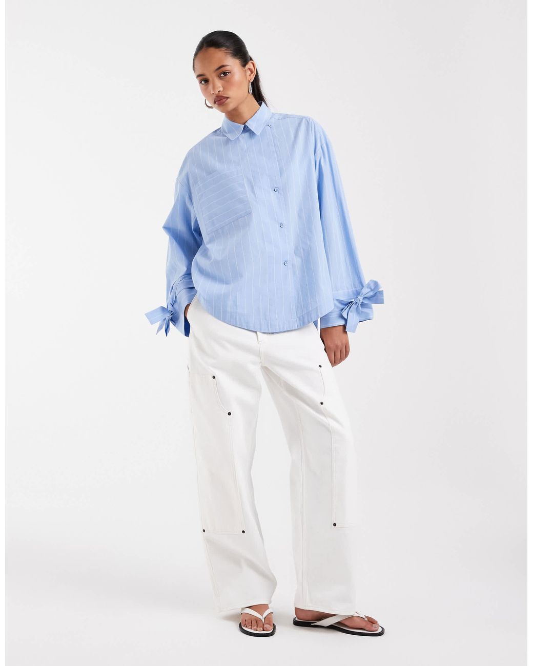 ASOS Blue Oversize-hemd mit bindemanschetten
