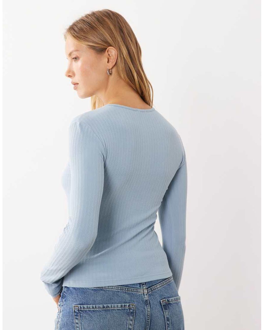Miss Selfridge Blue Brushed Rib Knit Lace Cuff Cardigan