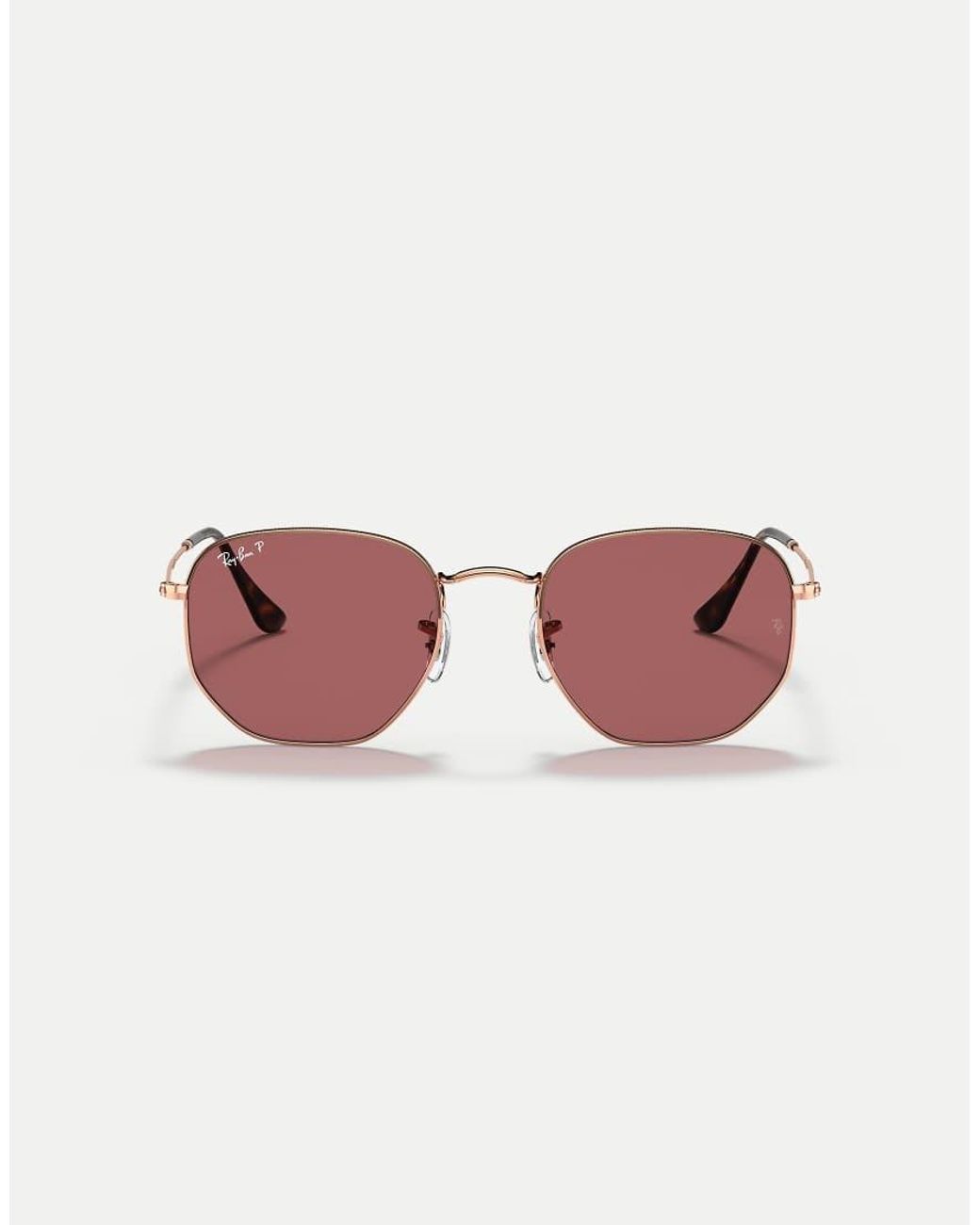 Ray-Ban Pink Hexagonal Flat Lenses Irregular Polarised Sunglasses With Lens