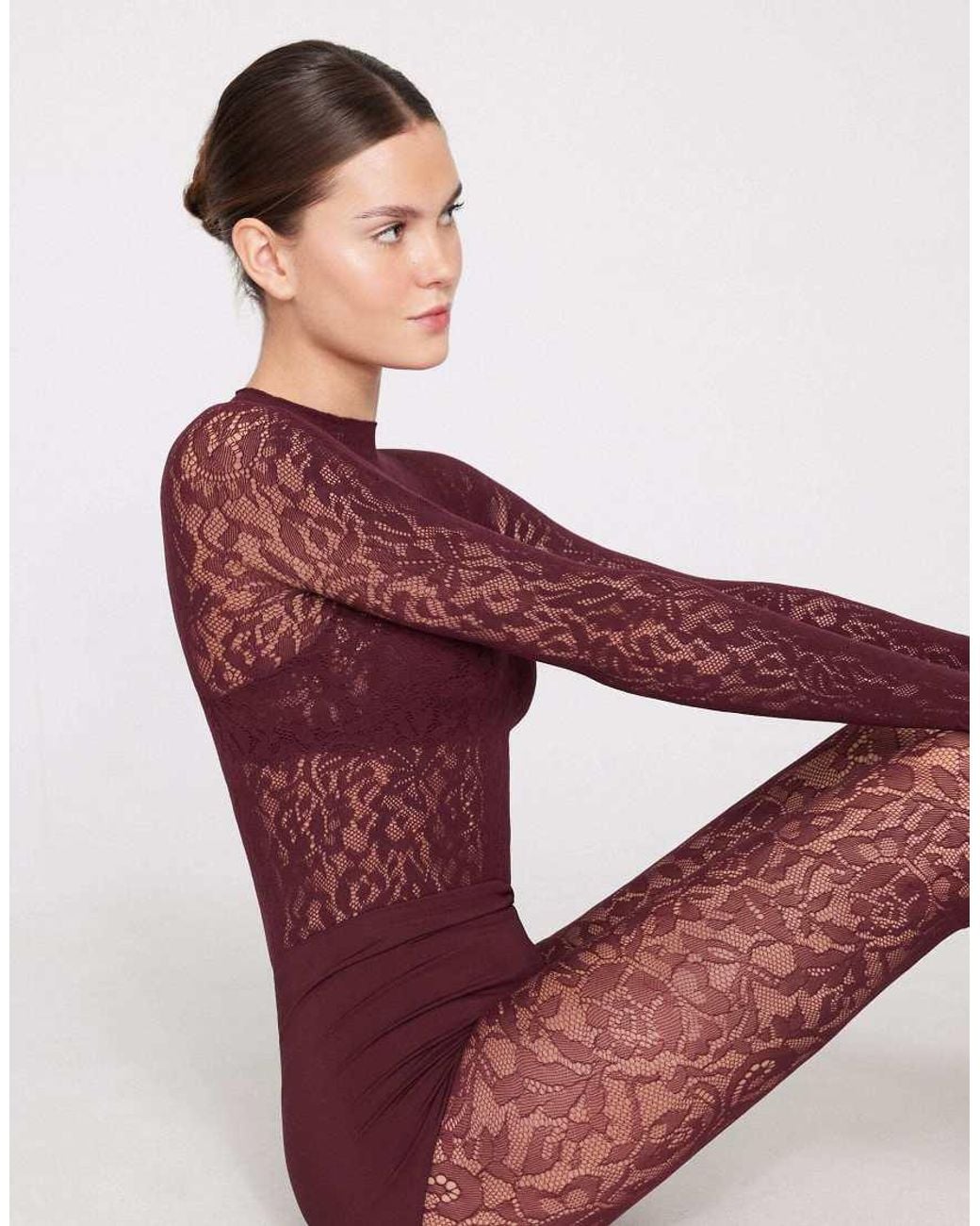 Tezenis Red Long Sleeve Seamless Floral Lace Body