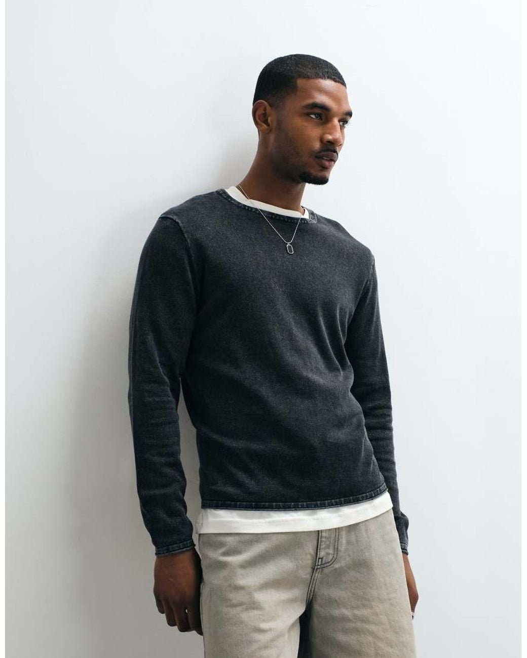 JJ Rebel Blue Crew Neck Fine Jumper for men