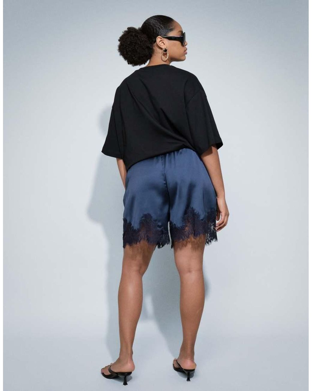 ASOS White Asos Design Curve Satin Lace Trim Drawstring Waist Short